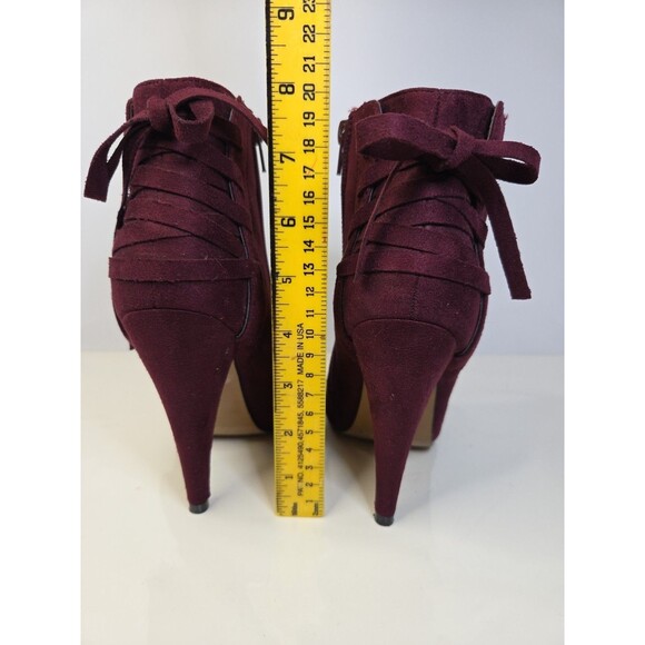 Izabella Rue Baker Maroon Suede Like Ankle Boots High Heel Zip Up S 7 Bow Detail - Picture 4 of 12